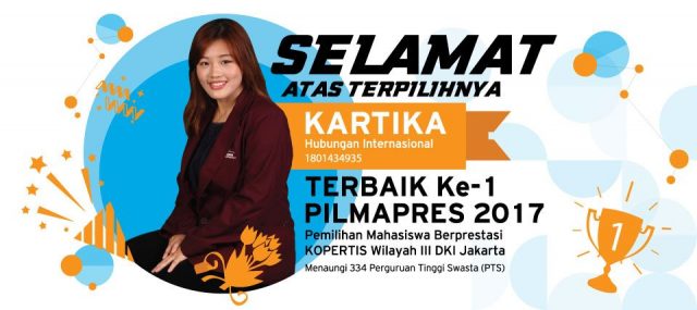 Kartika (Binusian HI 2018) sebagai Juara Pertama tingkat DKI Jakarta, Pilmapres 2017